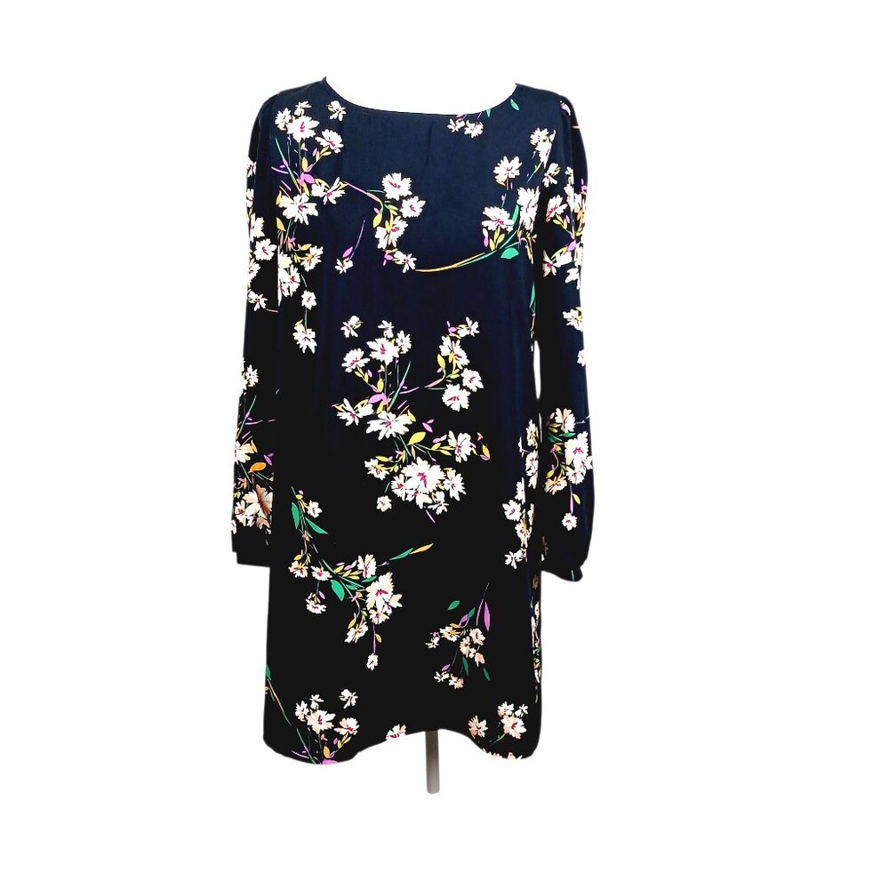 Lulus "Herbaceous Babe" Navy Floral Print Mini Shift Dress Size Med, Lightweight